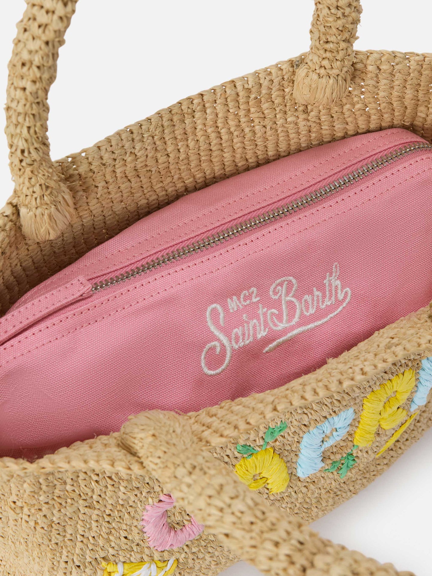 Mittelgroße Strandtasche aus Raffiabast mit Capri-Stickerei