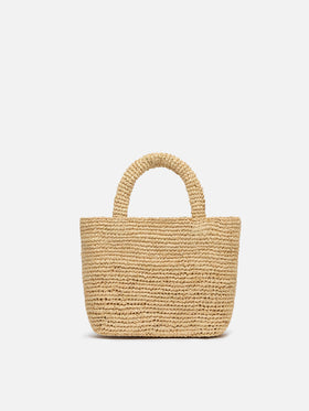 Beige Mini-Strandtasche aus Raffiabast mit Baumwollbeutel
