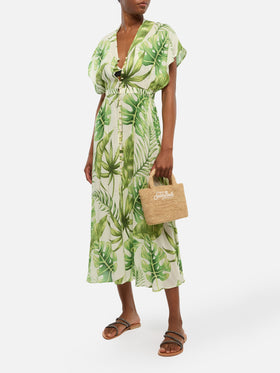 Beige Mini-Strandtasche aus Raffiabast mit Baumwollbeutel