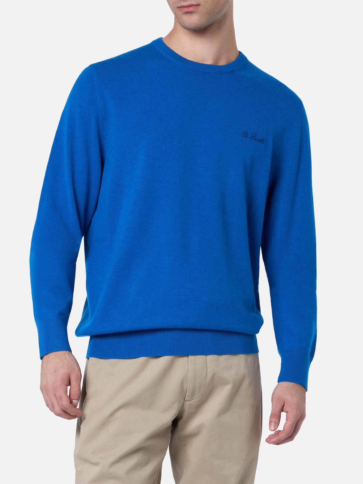 Blauer Herrenpullover aus Kaschmirmischung mit Rundhalsausschnitt Regent