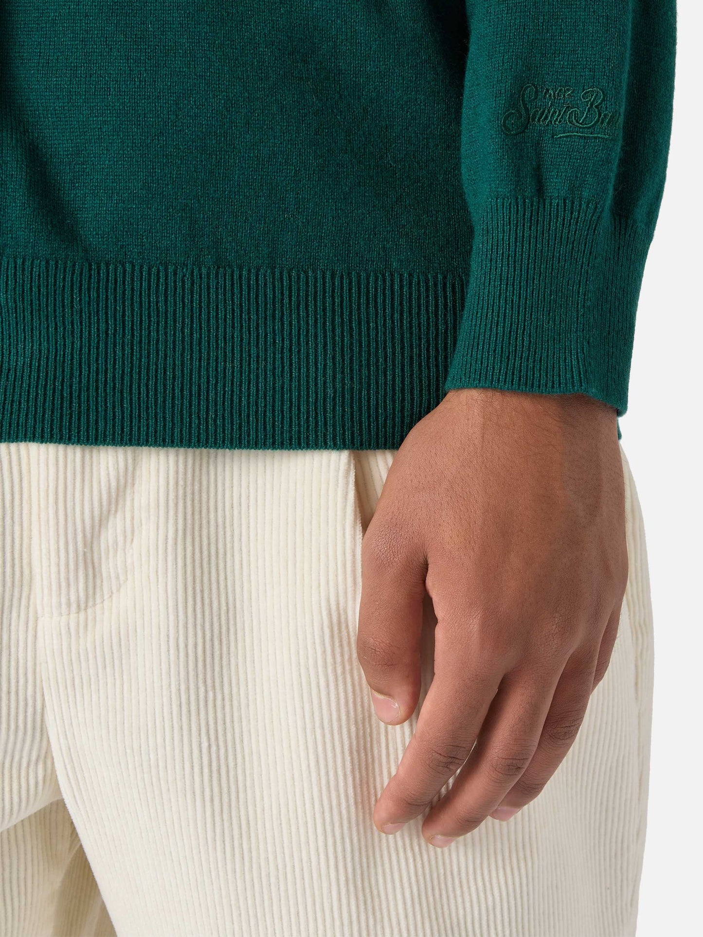 Maglione Regent in lana merino e cashmere verde inglese