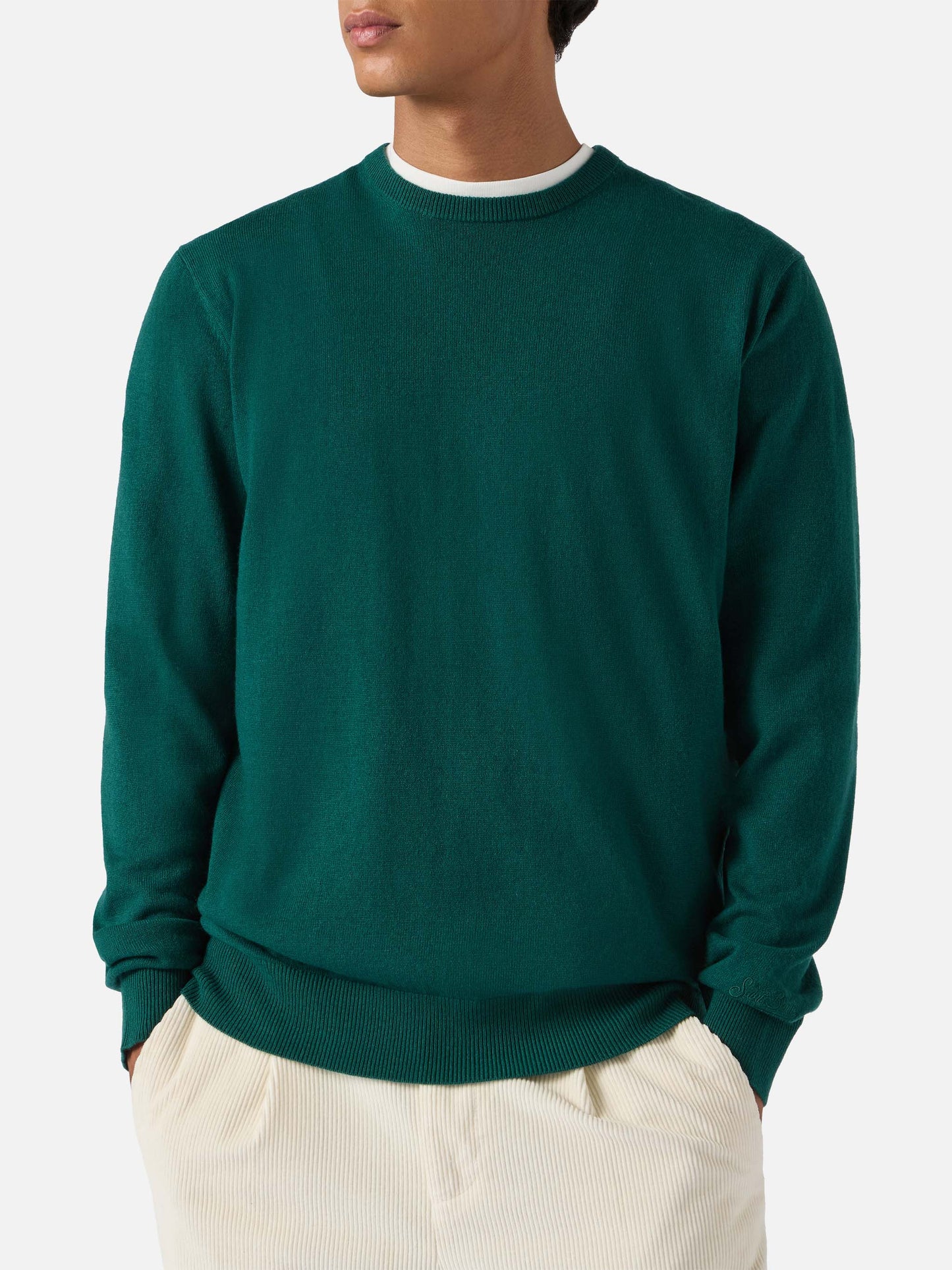 Maglione Regent in lana merino e cashmere verde inglese