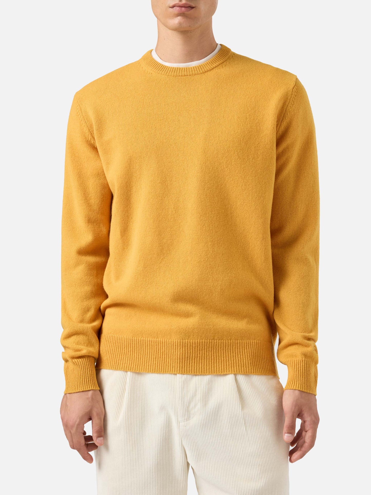 Regent 100% lambswool sweater in ochre yellow