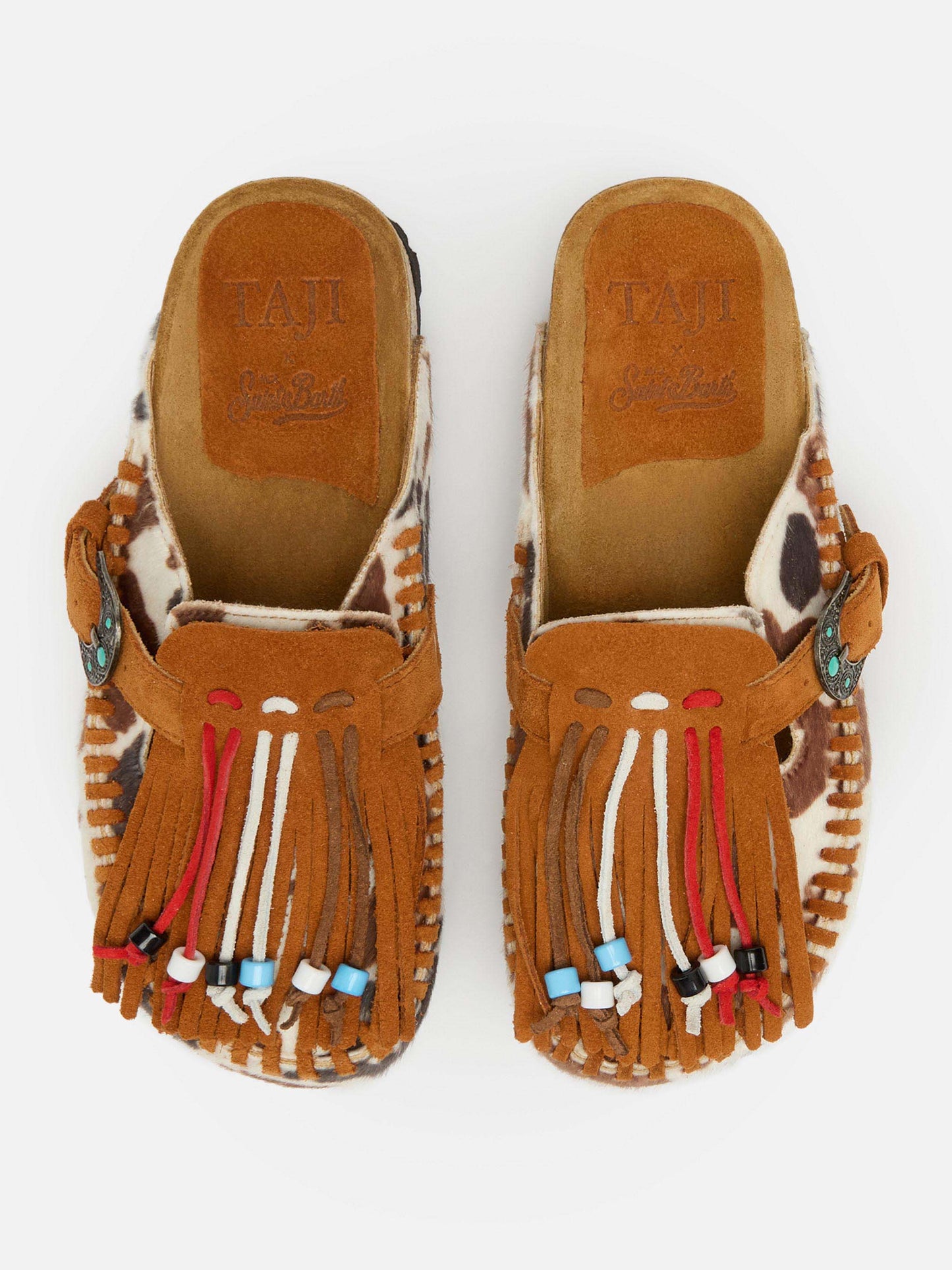 Caribe sandals in cow-print pony tail | TAJI SPECIAL EDITION