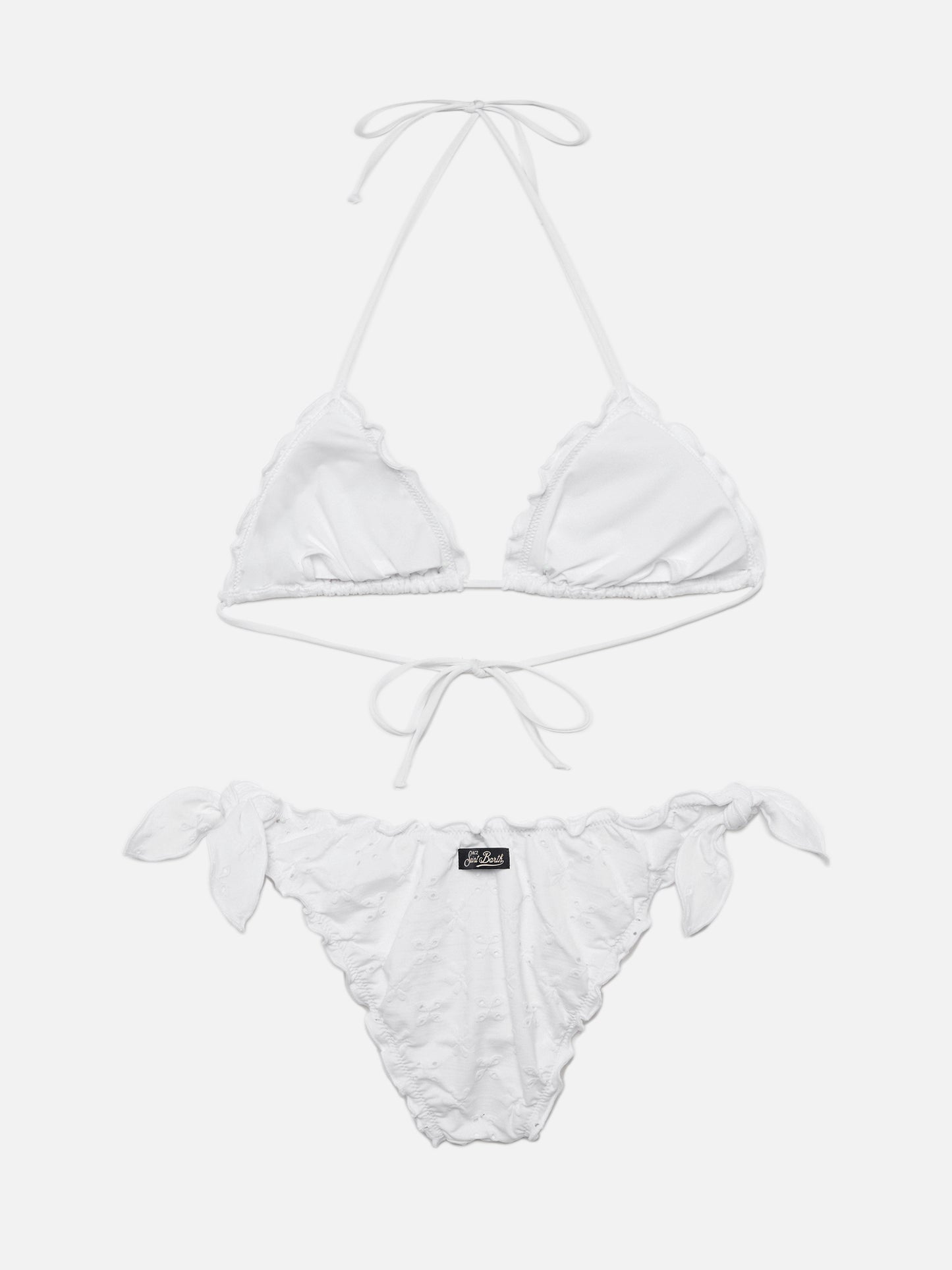 Klassischer Triangel-Bikini Sagittarius Moon aus weißer Sangallo-Spitze