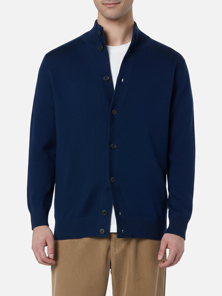 Cardigan da uomo blu navy Savile in lana merino
