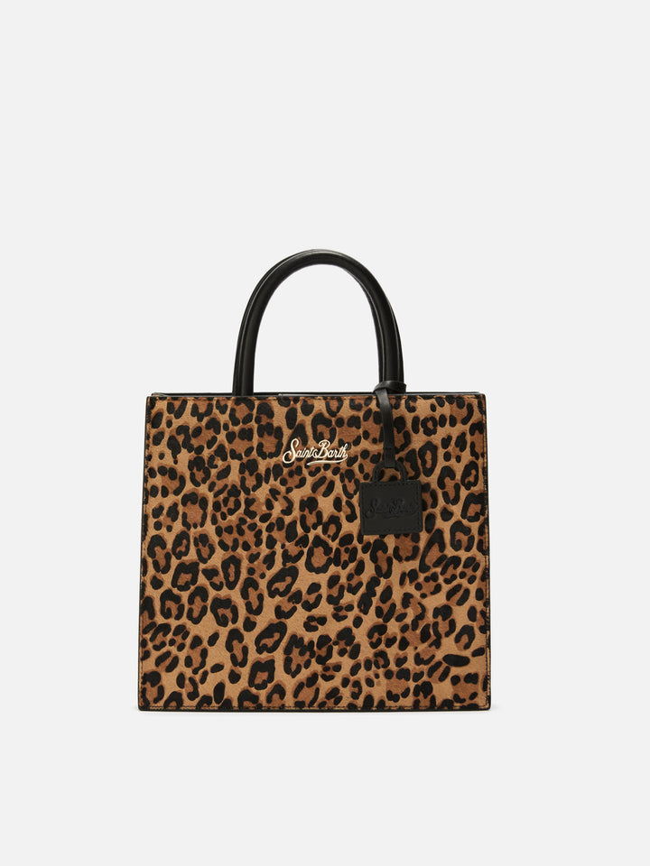 Borsa a mano Shop Bag Midi in pelle e cavallino leopardato