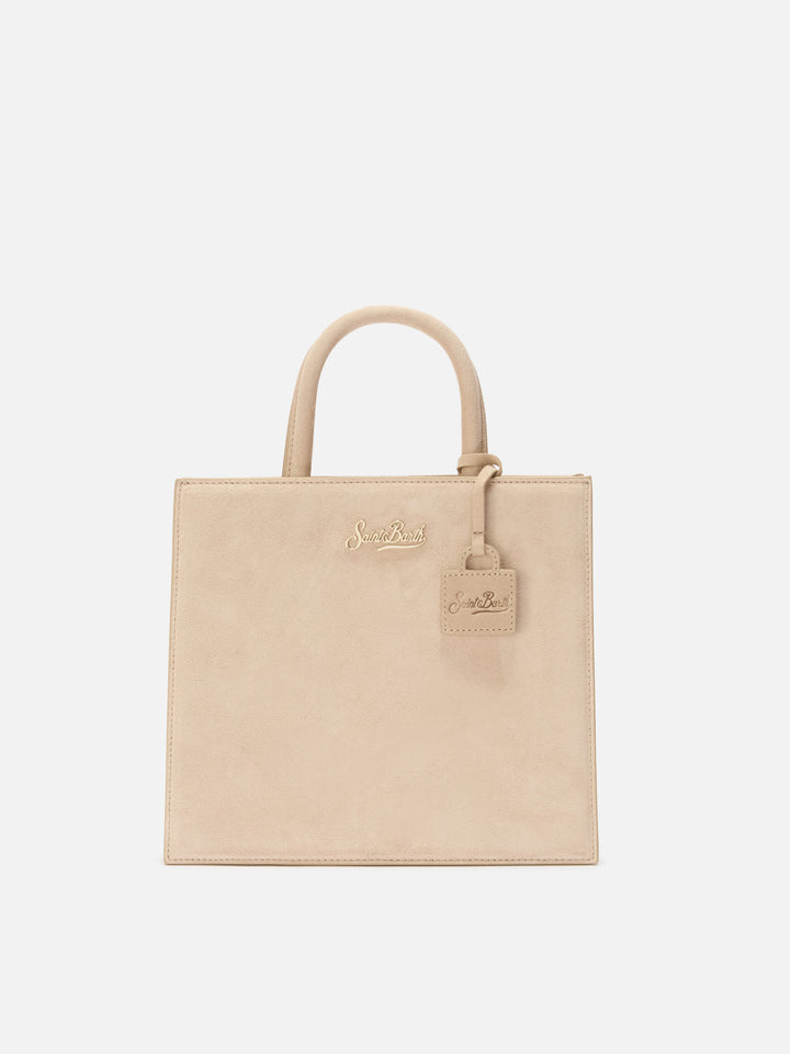 Borsa a mano Shop Bag Midi in pelle scamosciata beige