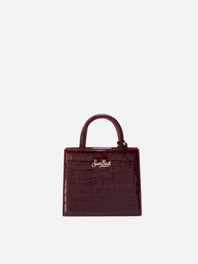 Shop Bag Mini Handbag in burgundy crocodile-print leather