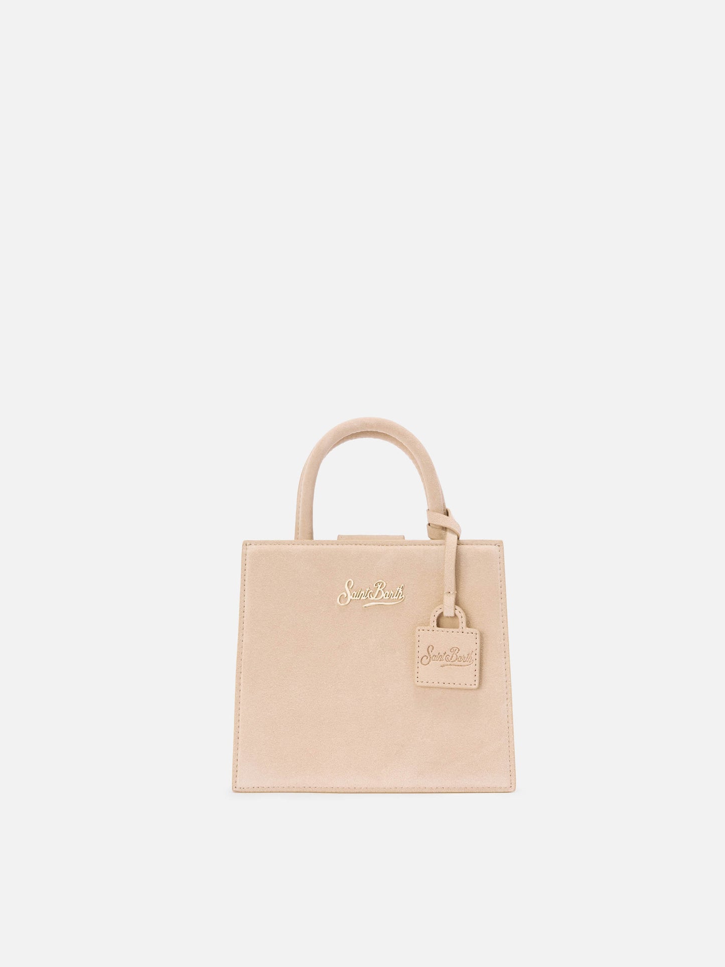 Borsa a mano Shop Bag Mini in pelle scamosciata beige