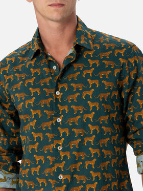 Camicia da uomo in mussola di cotone Sikelia con stampa leopardo