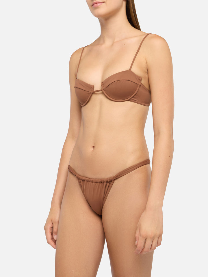 Underwired bralette bikini Salina Noelle with cheeky swim briefs in brown