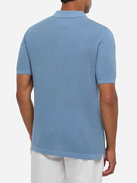 Sloan dusty blue mesh buttonless knitted polo shirt