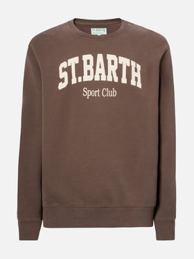 Felpa Soho in cotone marrone con stampa St. Barth sport club