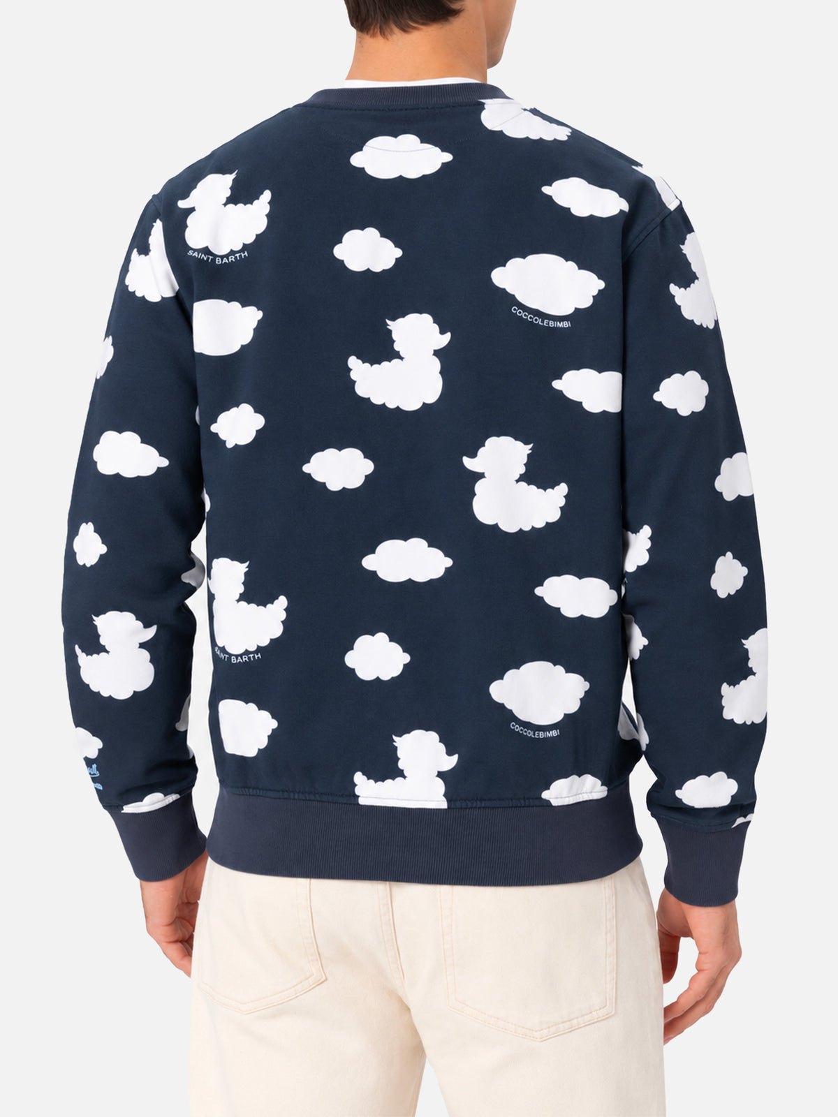 Blaues Crewneck-Sweatshirt mit Stickerei „Coccole e nuvole“ | COCCOLEBIMBI SPECIAL EDITION