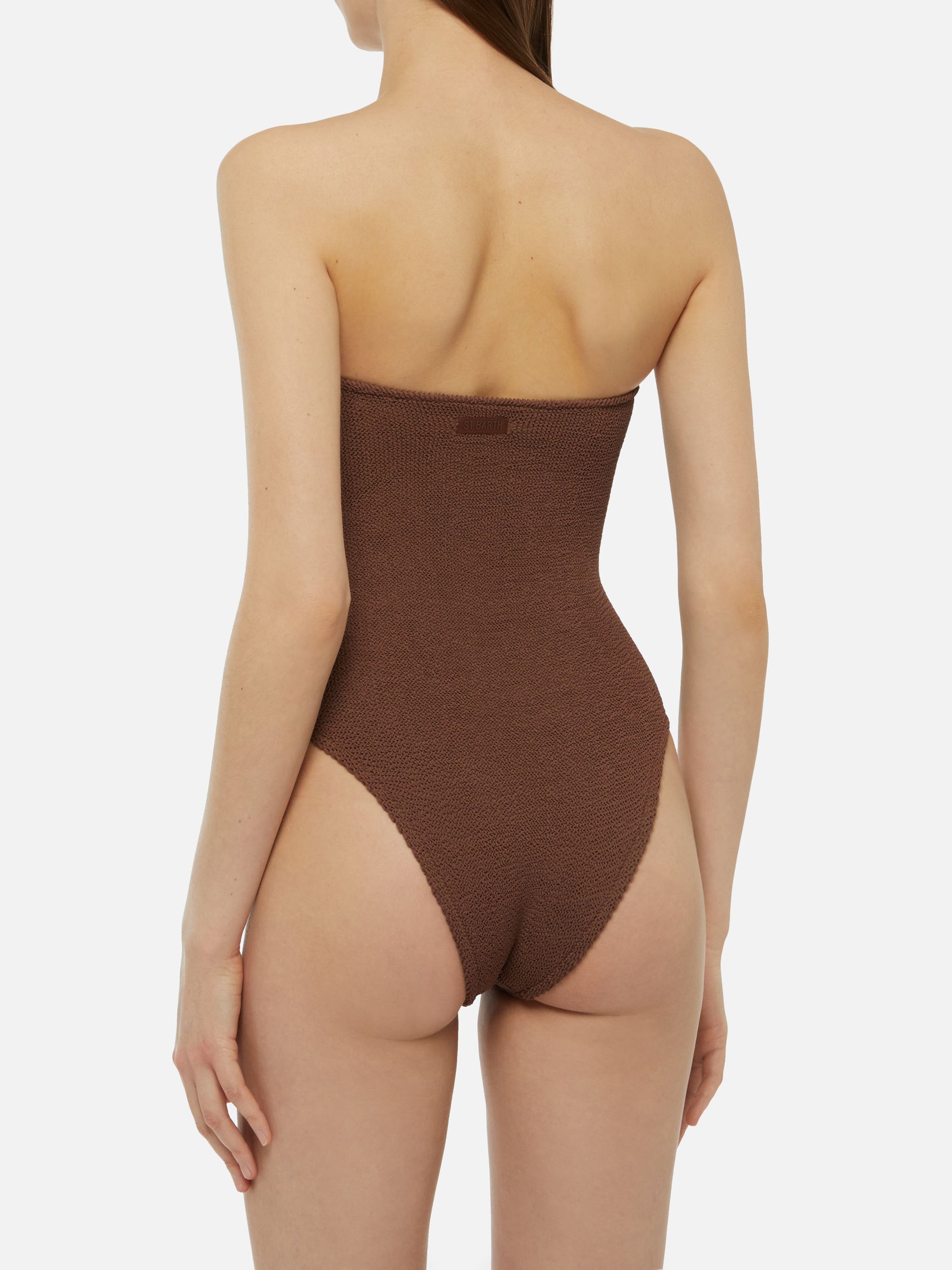 Soleil brown crinkle strapless one-piece swimsuit - MC2 Saint Barth