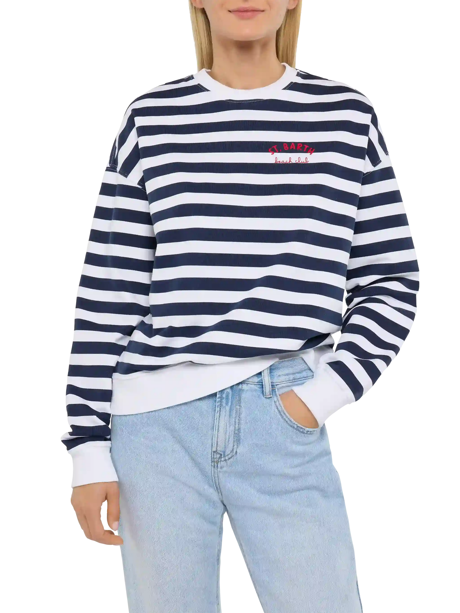 Stardust light cotton sweatshirt with St. Barth beach club embroidery - MC2 Saint Barth