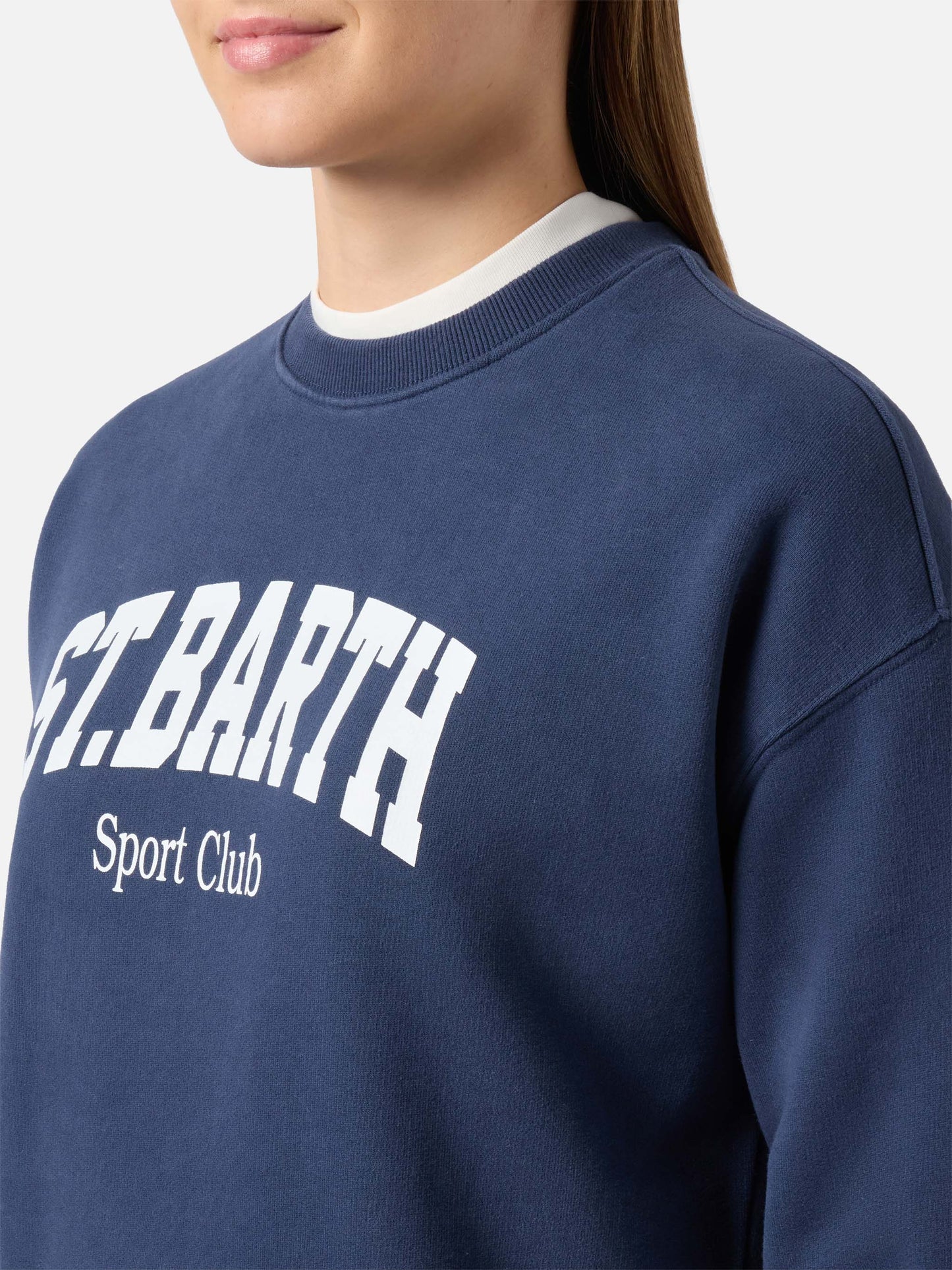 Felpa Stardust in cotone blu con stampa St. Barth sport club