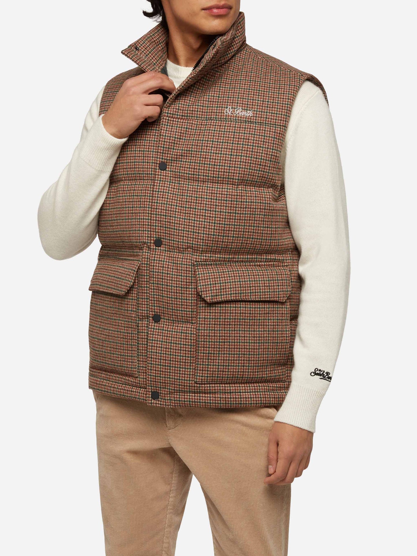 Down padded vest Thunder with pied de poul print - MC2 Saint Barth