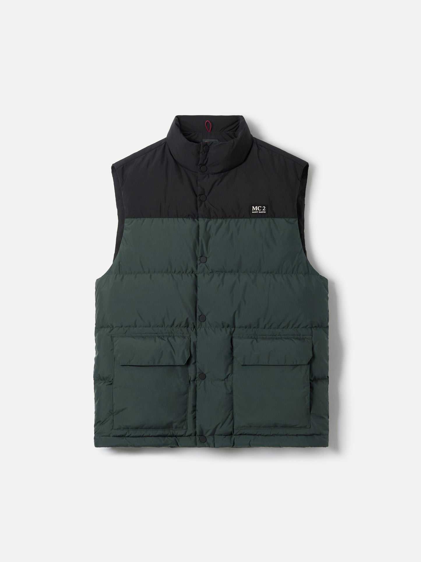 Gilet da uomo imbottito in piuma verde con tasche