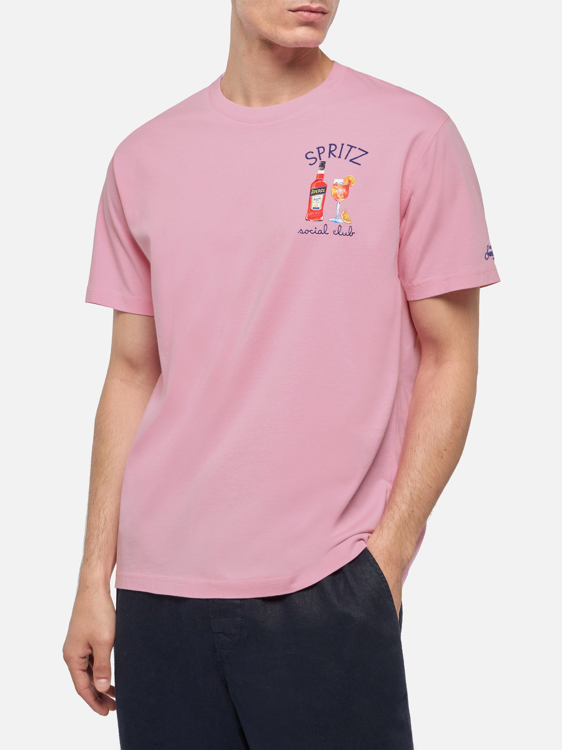 Organic cotton T-shirt with Spritz social club embroidery | APEROL SPECIAL EDITION - MC2 Saint Barth