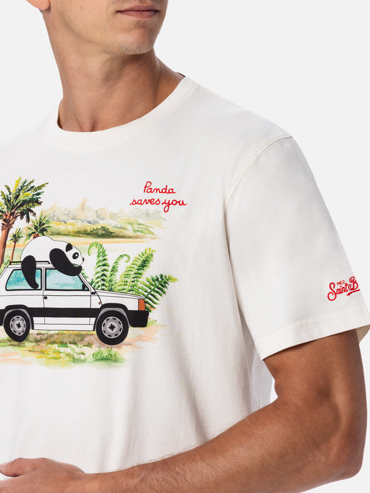 Man cotton t-shirt with panda on Panda print and embroidery | FIAT PANDA SPECIAL EDITION - MC2 Saint Barth