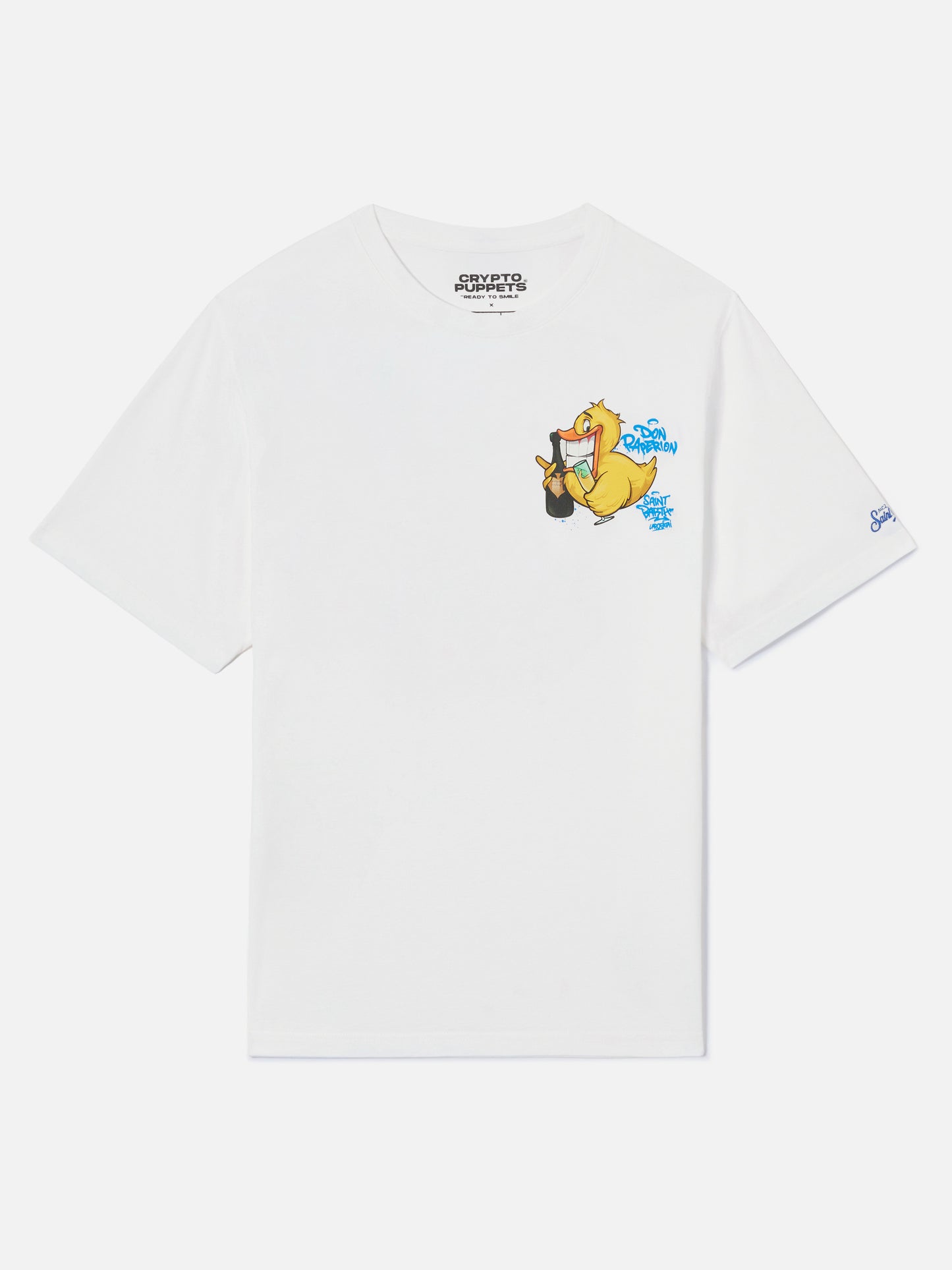 Cryptopuppets Don Paperion T-Shirt mit Front- und Rückendruck in Weiß | Special Edition