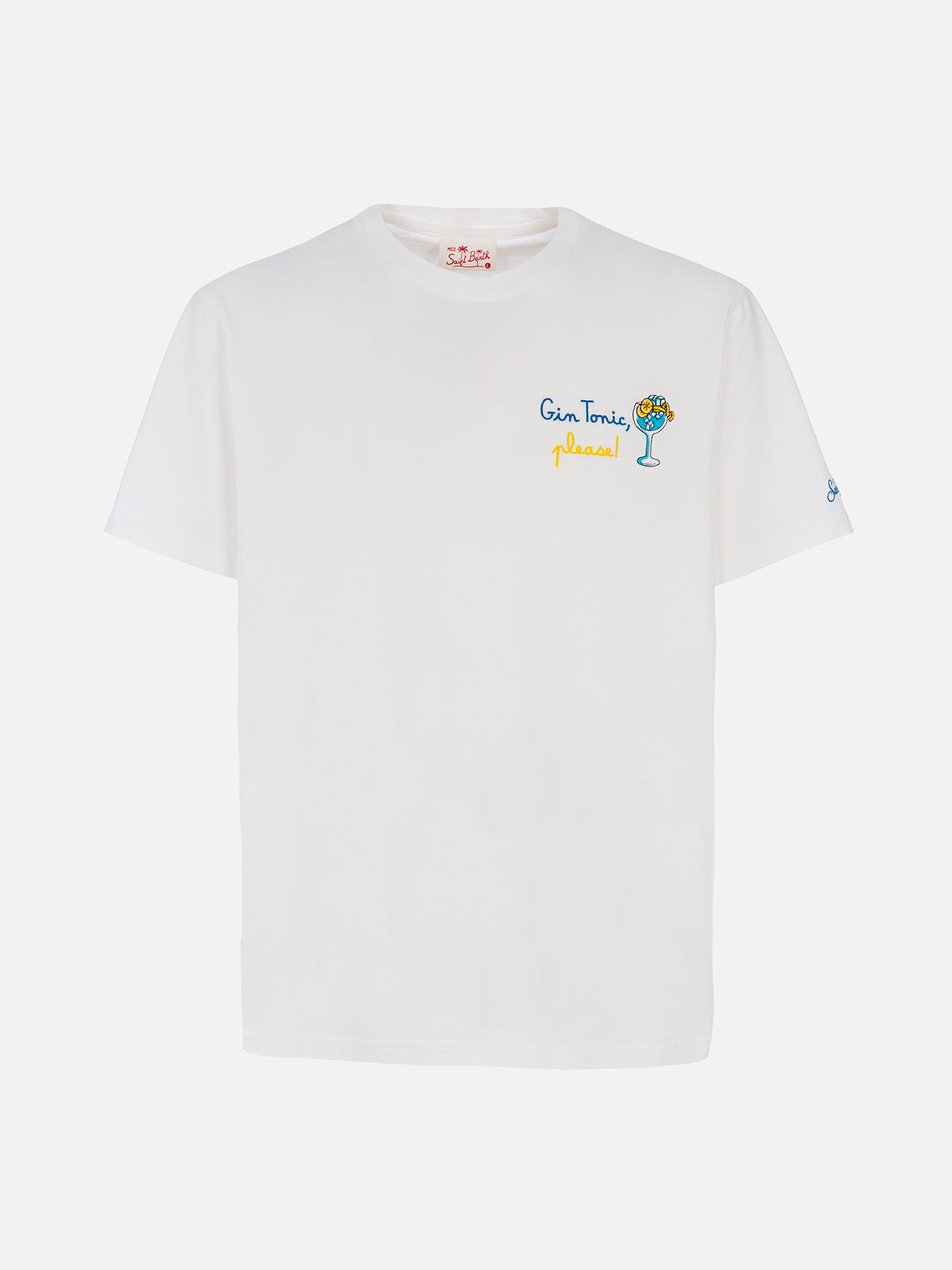 Organic cotton T-shirt with gin tonic, please! embroidery - MC2 Saint Barth