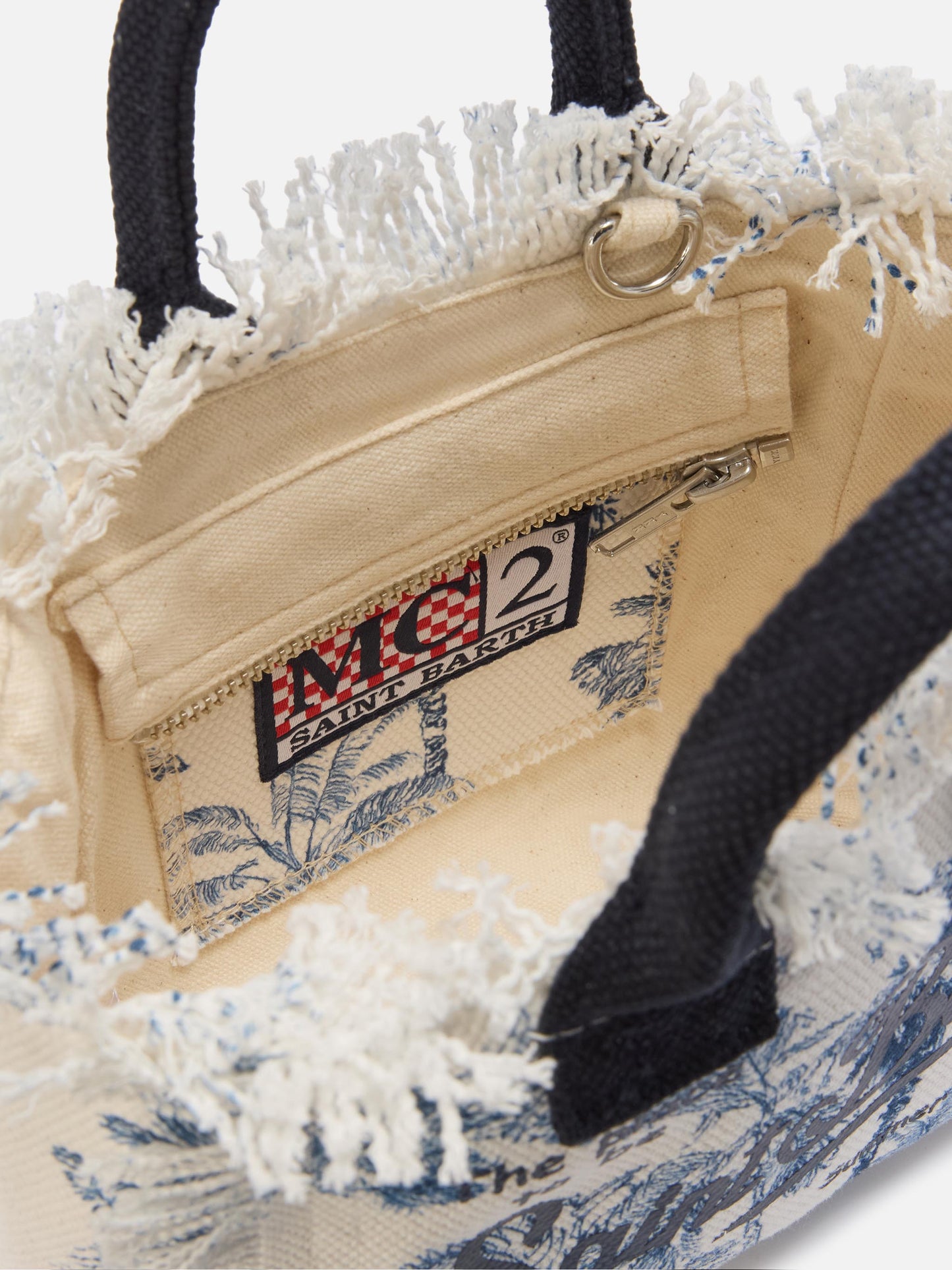 Mini-Vanity-Bag aus Canvas mit blauem Toile-de-Jouy-Print