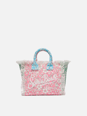 Cotton canvas Mini Vanity bag with flower patch print