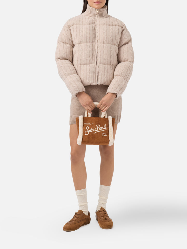 Borsa morbida a mano Vanity Mini Shearling cammello