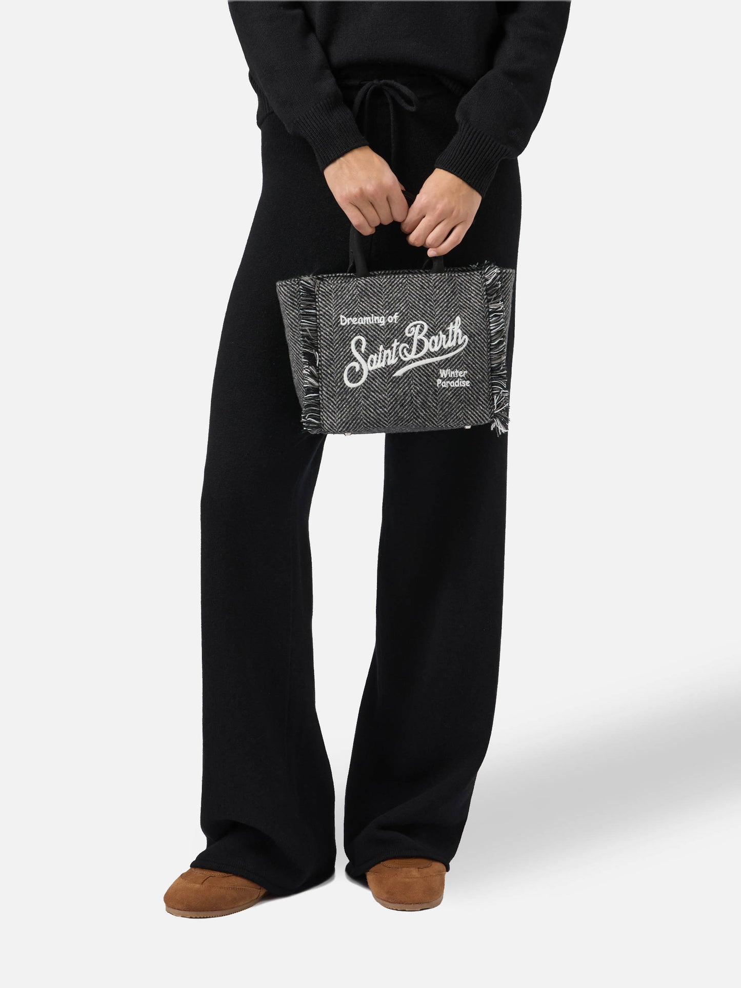 Borsa a mano Vanity Mini Wool in misto lana spinato