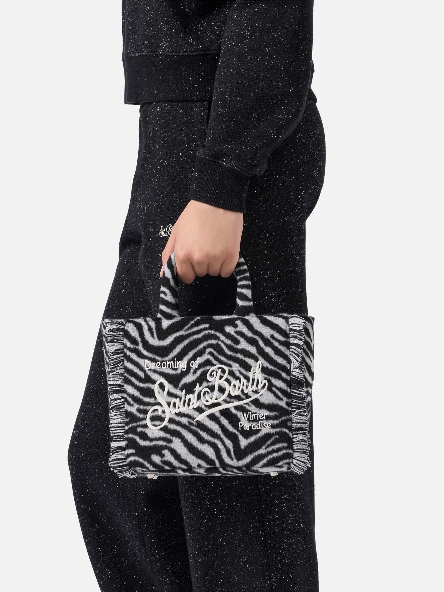 Borsa a mano Vanity Mini Felt in misto lana zebrata