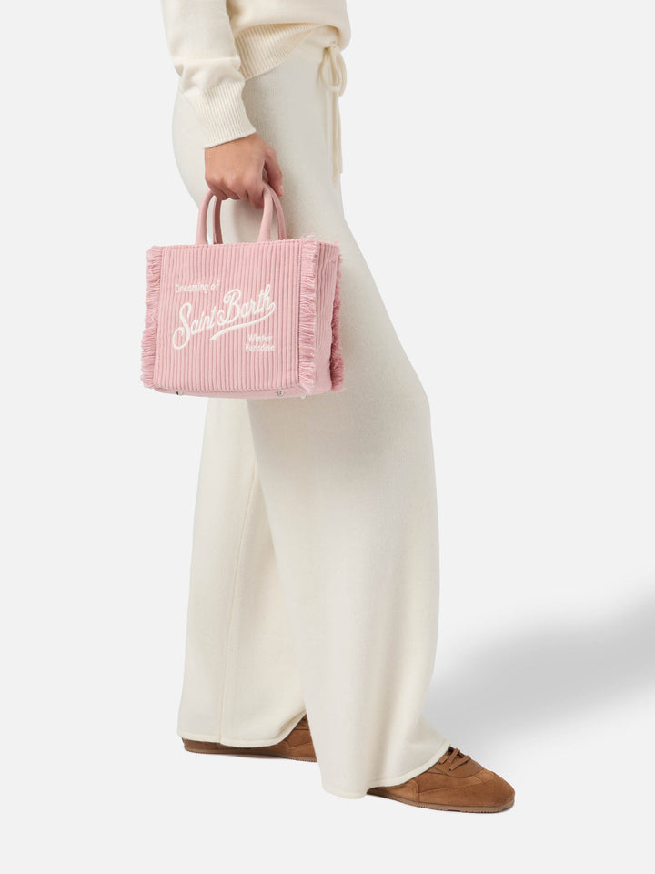 Borsa a mano Vanity Mini Corduroy in velluto a coste e faux suede rosa