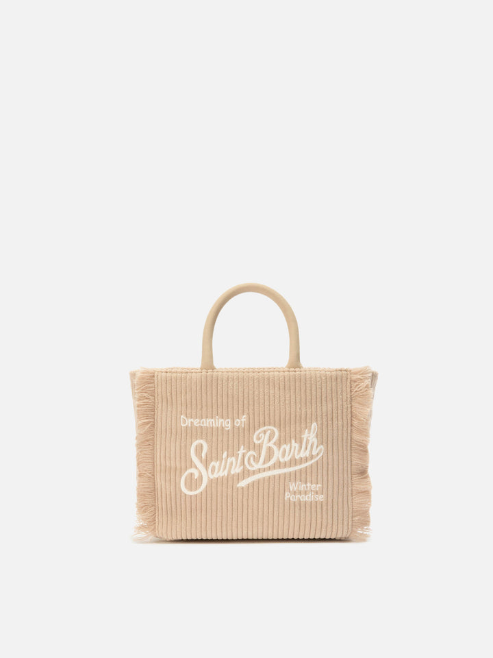 Borsa a mano Vanity Mini Corduroy in velluto a coste e faux suede beige