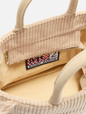 Vanity Mini Corduroy Handbag in beige corduroy velvet and faux suede