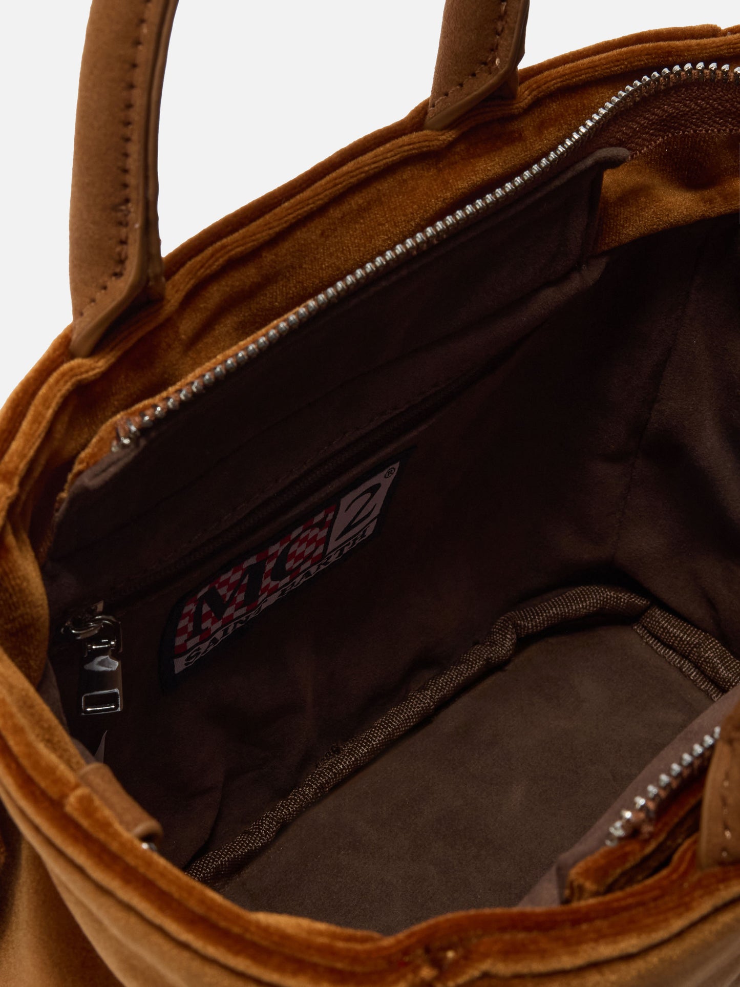 Vanity Mini-Samthandtasche aus braunem Samt und Wildlederimitat