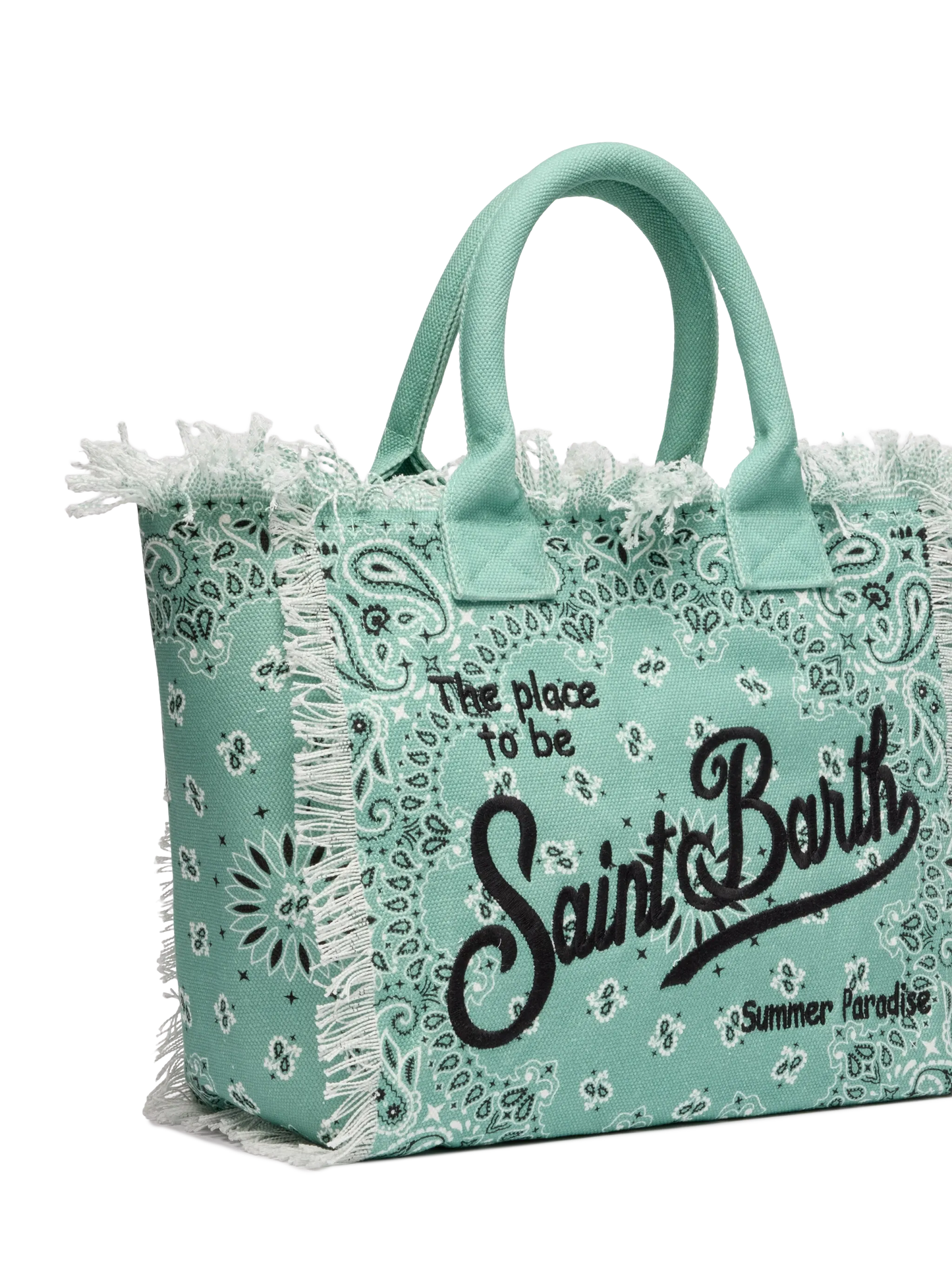 Sage green cotton canvas Vanity tote bag with badanna print - MC2 Saint Barth