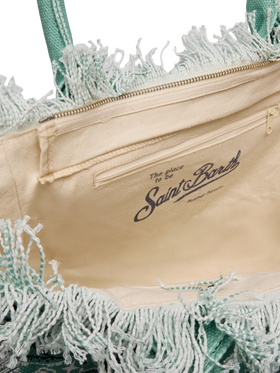 Sage green cotton canvas Vanity tote bag with badanna print - MC2 Saint Barth
