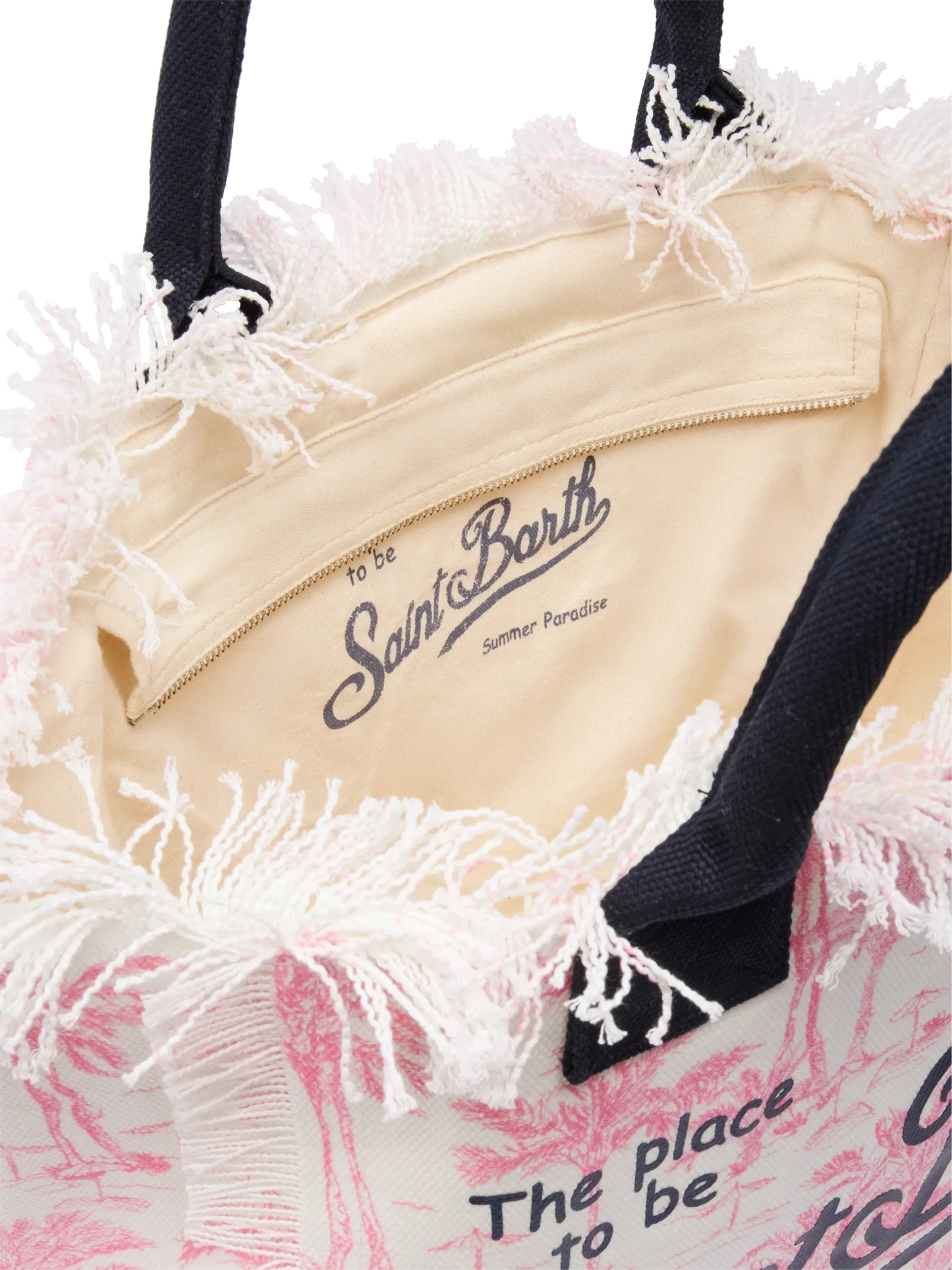 Pink cotton canvas Vanity tote bag with toile de jouy print - MC2 Saint Barth