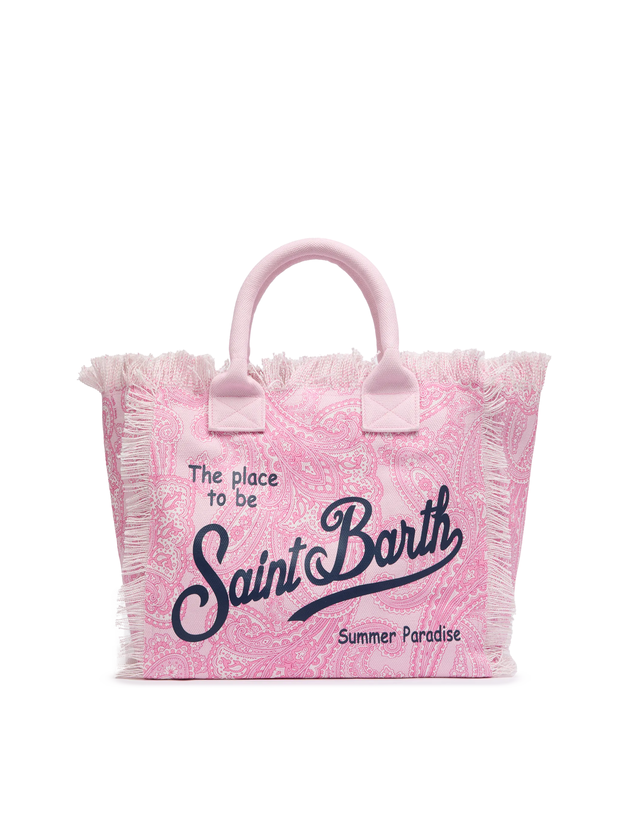 Pink cotton canvas Vanity tote bag with paisley print – MC2 Pink cotton canvas Vanity tote bag with paisley print – MC2