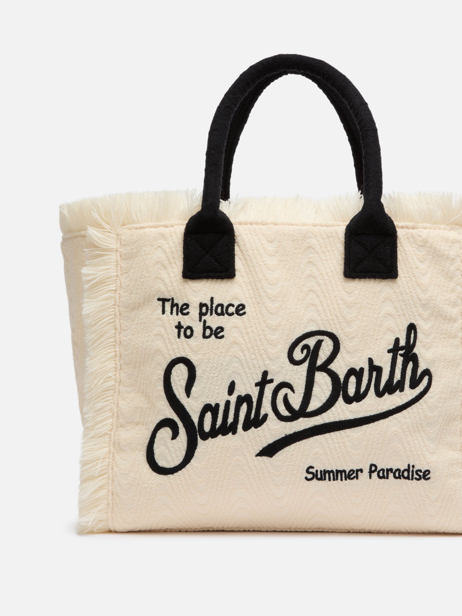 Off-white terry embossed Vanity Sponge tote bag with black details - MC2 Saint Barth