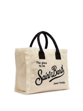Off-white terry embossed Vanity Sponge tote bag with black details - MC2 Saint Barth
