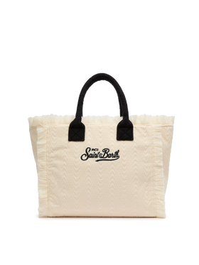 Off-white terry embossed Vanity Sponge tote bag with black details - MC2 Saint Barth