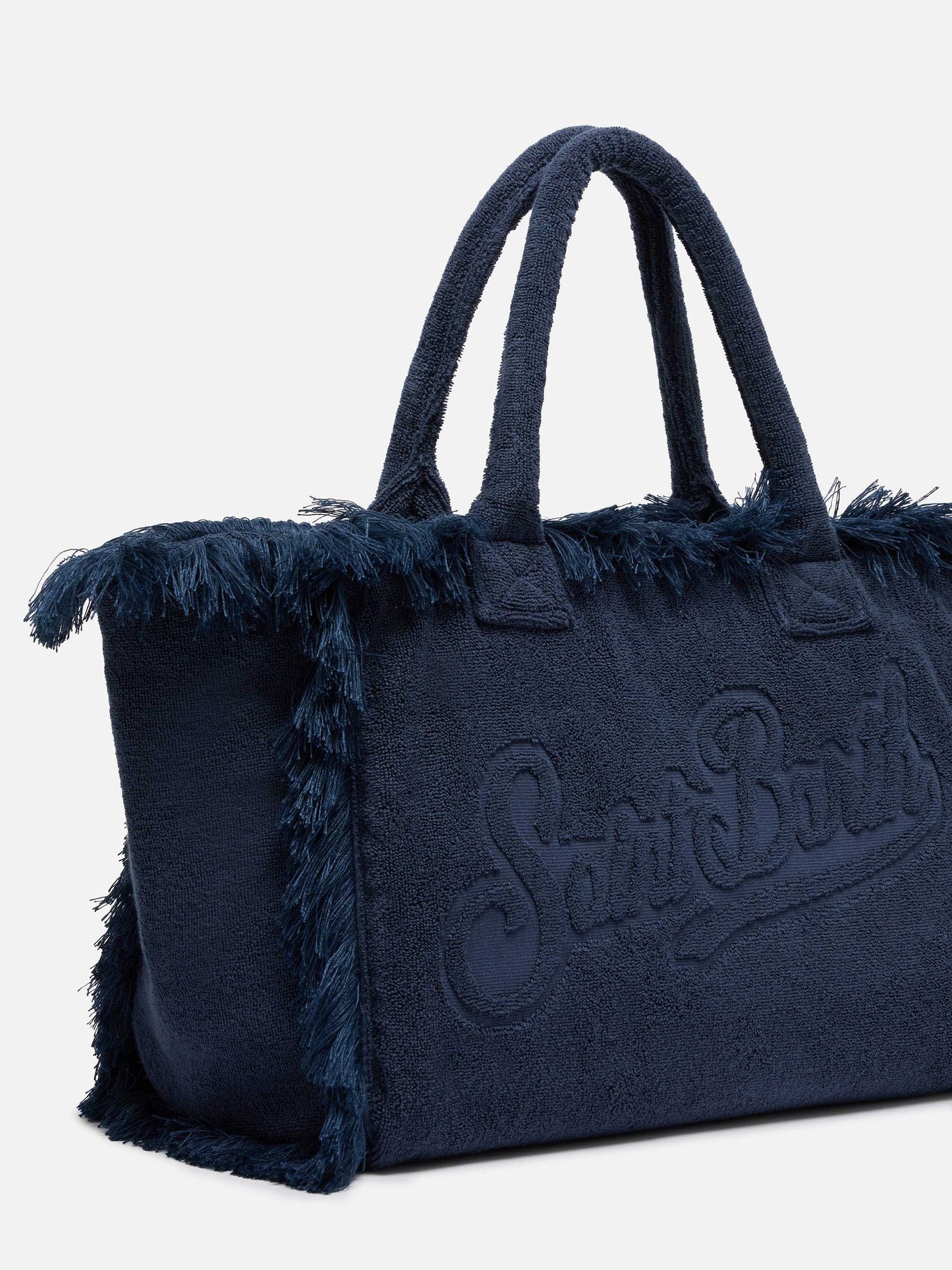 Vanity Terry navy blue tote bag with embossed logo