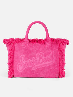 Borsa a spalla Vanity Terry fucsia con logo in bassorilievo