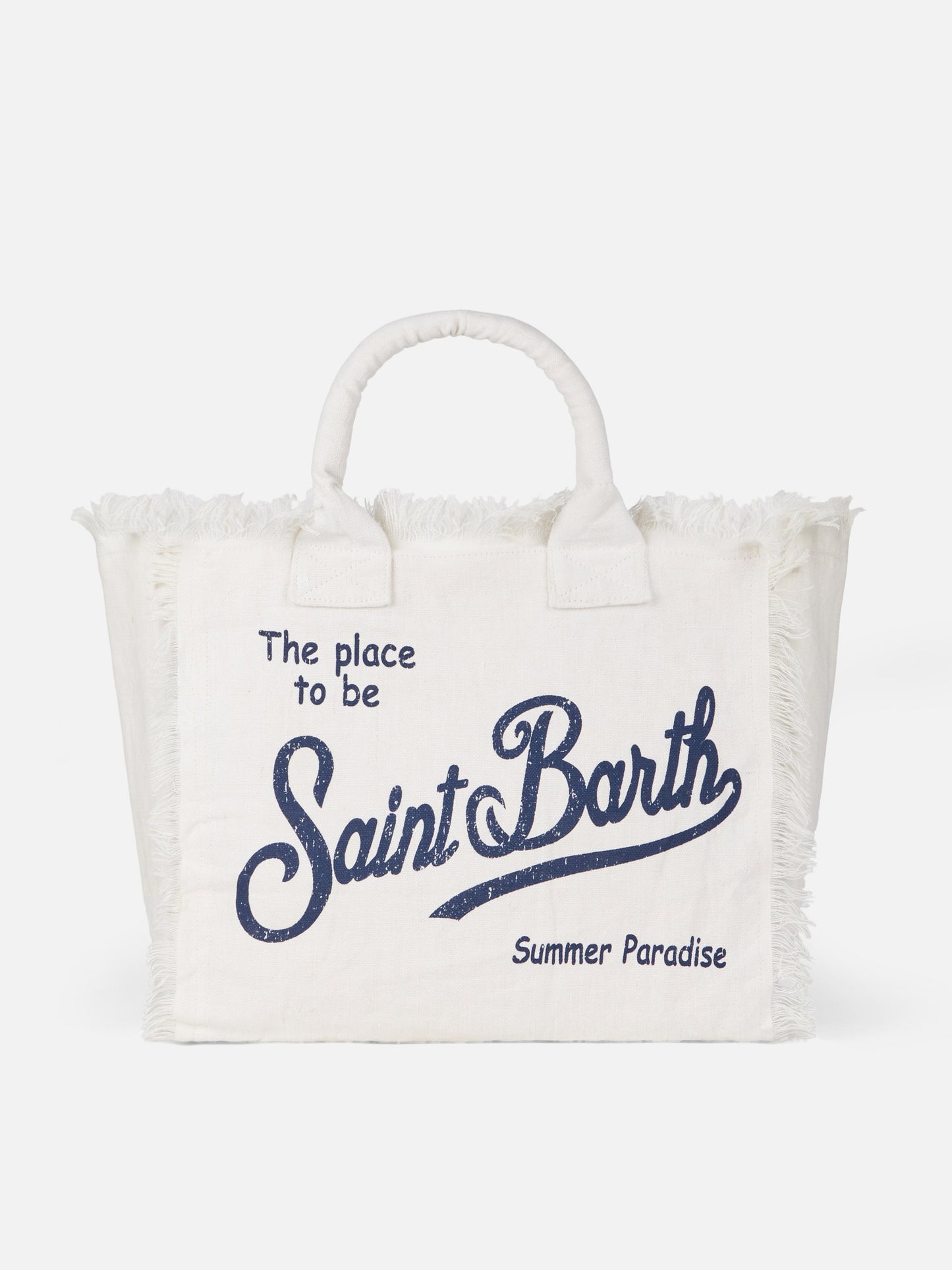 Vanity Schultertasche aus cremeweißem Leinen