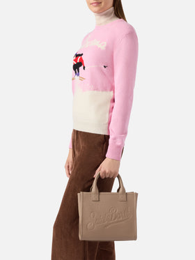 Borsa a spalla Vanity Bag Midi in pelle martellata nocciola