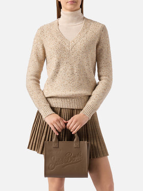 Vanity Bag Midi Shoulder Bag in brown hammered leather