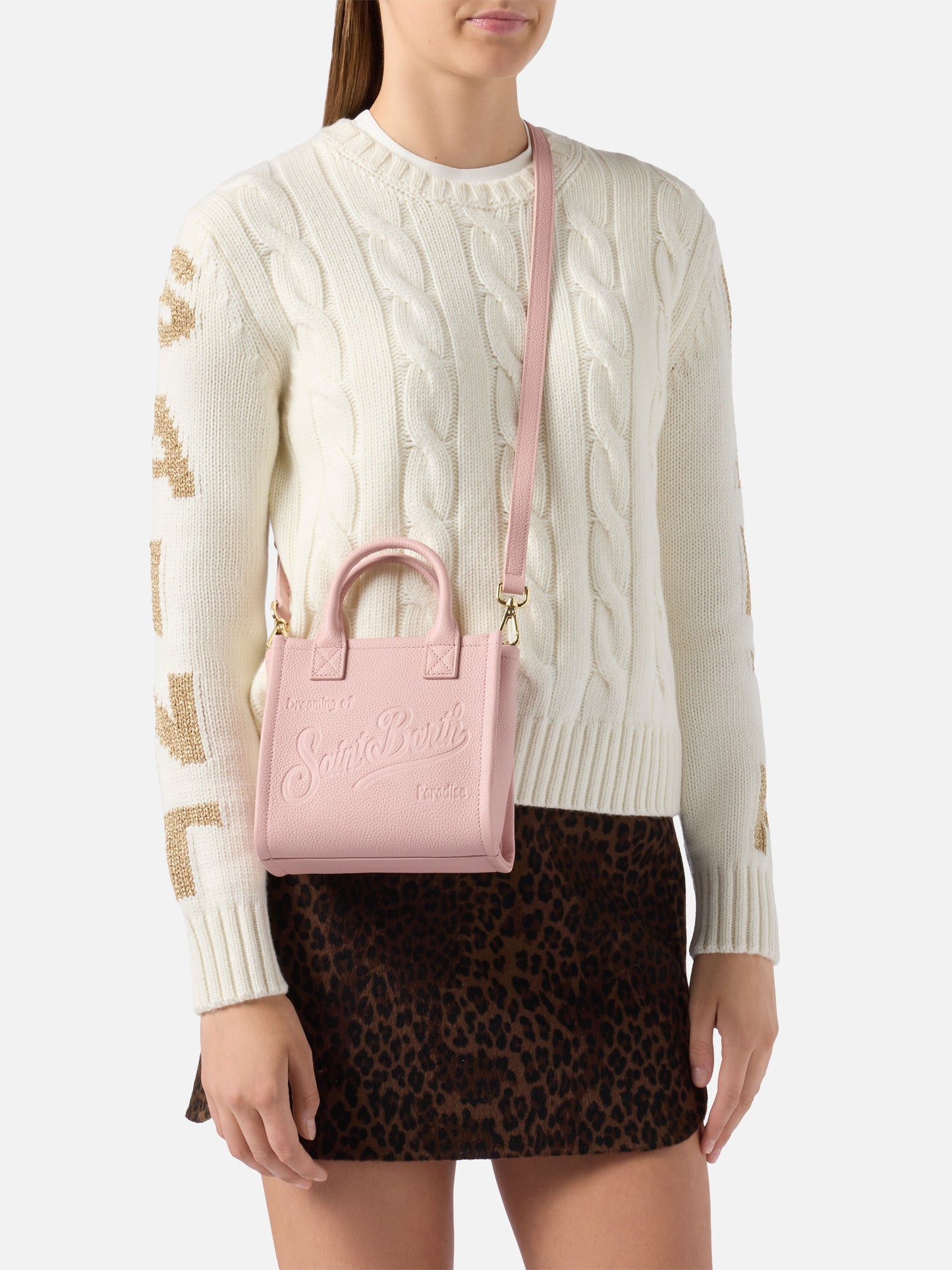 Vanity Bag Mini Shoulder Bag in pink hammered leather